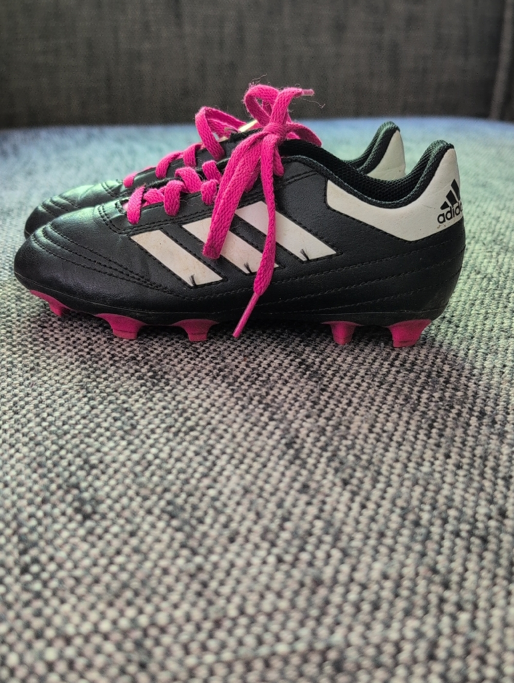 adidas Black Soccer Cleats with Pink Laces